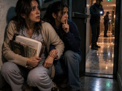 A las 3:07 de la madrugada, mi hija de trece años me apretó la muñeca y susurró: “Mamá, no enciendas la luz, toma los documentos y corre” — Bajamos diecisiete pisos mientras unas voces repetían: “El departamento ya está abierto”, pero la verdad que descubrimos al amanecer era mucho peor