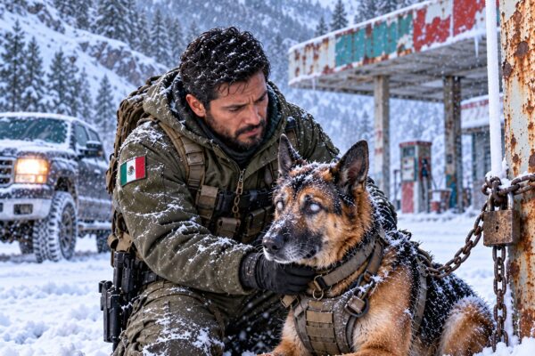 Abandonaron a un perro militar K9 ciego en medio de la nieve… hasta que un Navy SEAL descubrió algo misterioso atado a su collar. ¡Lo que encontró lo dejó sin palabras!