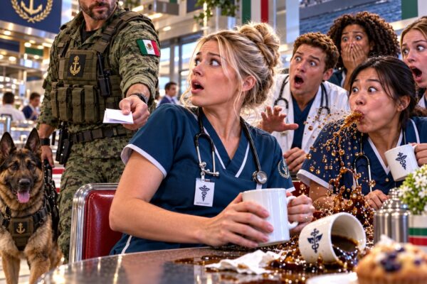 Todos se burlaban de una humilde mujer durante la pausa para el café, sin imaginar que un Navy SEAL disfrazado observaba en silencio… hasta que él se acercó y le entregó una misteriosa nota. ¡Cuando ella leyó lo que decía, todos quedaron paralizados y descubrieron que aquella mujer no era quien creían!