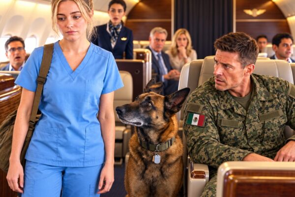 Una pareja de primera clase expulsó a una enfermera y su perro militar… ¡Hasta que un comandante de la Marina los reconoció!