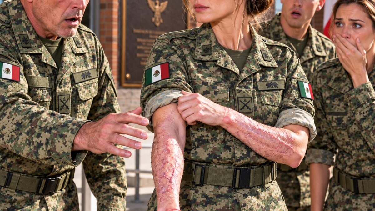 Yo era la única soldado que se negaba a arremangarse bajo aquel calor abrasador. Mi sargento, conocido por su temperamento agresivo, quiso darme una lección y me agarró el brazo con violencia delante de todos. Pero cuando por fin subió la tela, la impactante verdad lo dejó sin palabras y temblando…