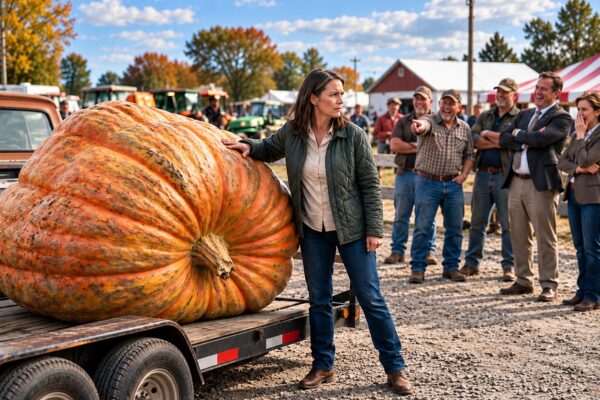 La echaron por cultivar “calabazas feas”… pero regresó con una tan gigantesca que pesaba más que una camioneta.