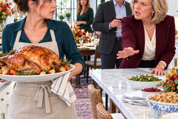 Mi suegra y mi cuñada humillaron el pavo de 10 kilos que preparé para Navidad. Después de 7 años soportándolas, me lo llevé sin decir palabra. Mi esposo me gritó que volviera… pero 3 horas después recibió una llamada que lo dejó helado.